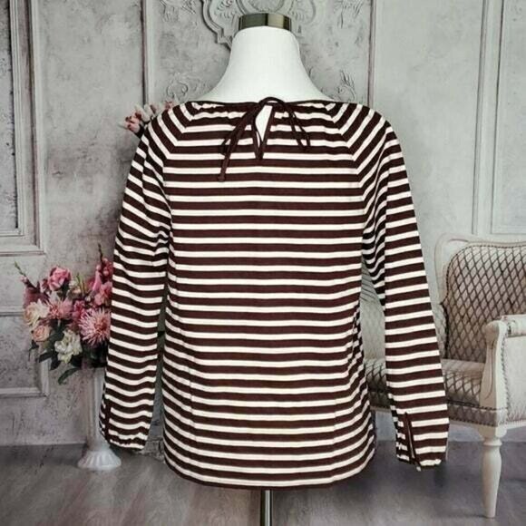J. Crew Brown Cream Striped Boat Neck Long Sleeve Blouse Shirt Size Small NWOT - Picture 7 of 11